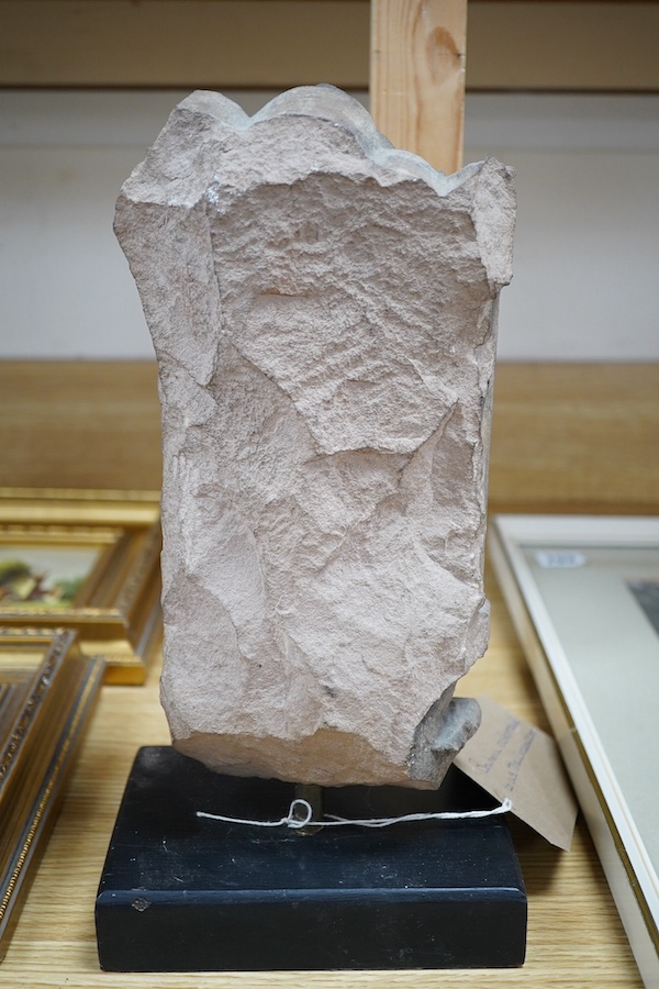 An Indian Hindu sandstone carving of Brahma the Creator, 14th century, 33cm high overall. Condition - commensurate with age